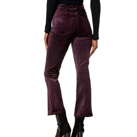 New PAIGE Flaunt Femme High Rise Cropped Mini Boot Pants Black Cherry Velvet 25 - Picture 1 of 16